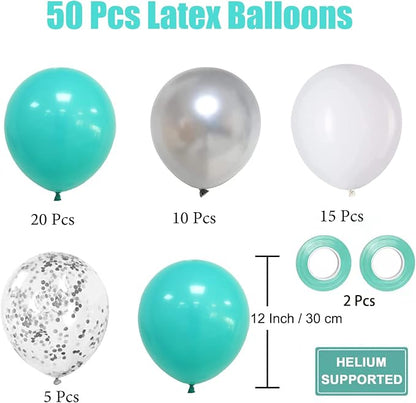 Teal Blue Silver Balloons - Image 2