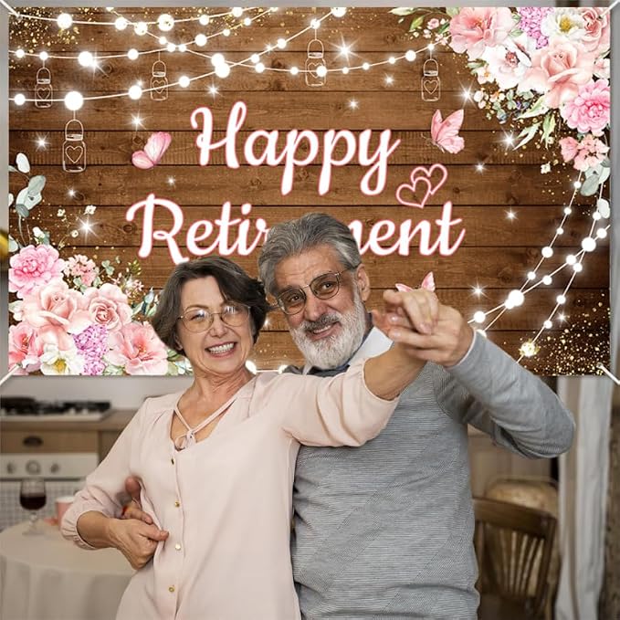 AIBIIN Pink Happy Retirement Backdrop Banner Decorations - Image 4