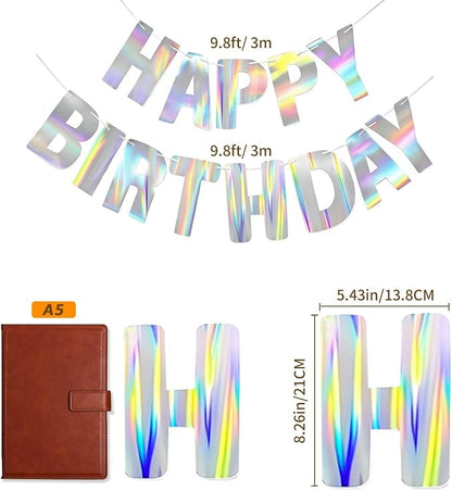 Happy Birthday Banner, Pre-Strung Holographic Iridescent Birthday Sign Decor - Image 3
