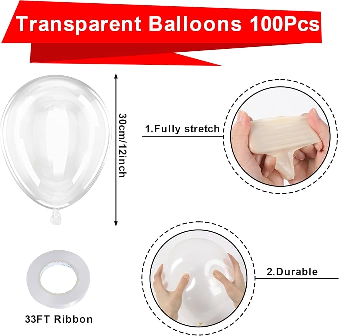 Patimate Clear Balloons 100 Pack 12 Inch Latex Transparent Balloons - Image 5