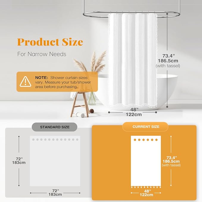 48 x 72 Boho Famrhouse Linen Heavy Duty Cloth Shower Curtain, 330GSM Linen Blend - Image 3