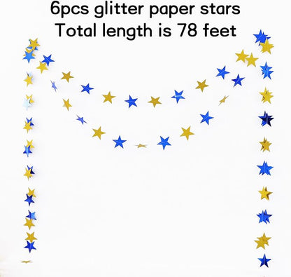 BEISHIDA Glitter Star Garland Banner Decor Blue Gold Hanging Decorations - Image 2