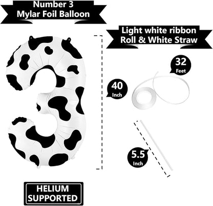 40 Inch Cow Print Balloon, Number 3 balloons Cow Balloons - Image 3