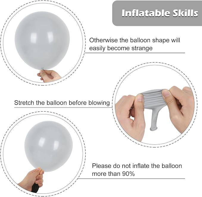 RUBFAC Gray Balloons Matte Gray Balloon Different Sizes 129pcs | Latex Balloon - Image 3
