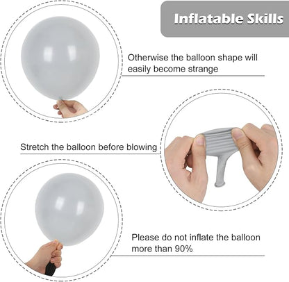 RUBFAC Gray Balloons Matte Gray Balloon Different Sizes 129pcs | Latex Balloon - Image 3