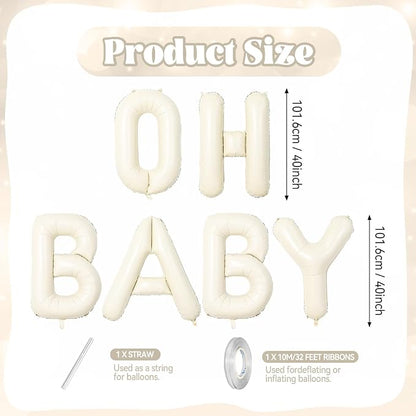 Biapian 40 Inch OH BABY Letter Balloons, Big Beige Foil Balloons - Image 2