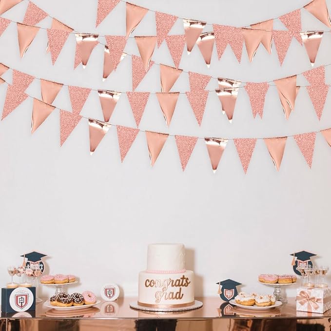 30Ft Rose Gold Party Decoration Rose Pink Triangle Pennant Banner Blush Pink - Image 4