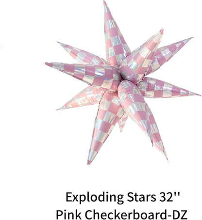 Light Pink Balloons Iridescent Gingham Checkered Explosion Star Balloons Girls - Image 5