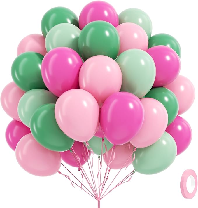 60pcs 12inch Pink and Green Balloons by Leraqertra