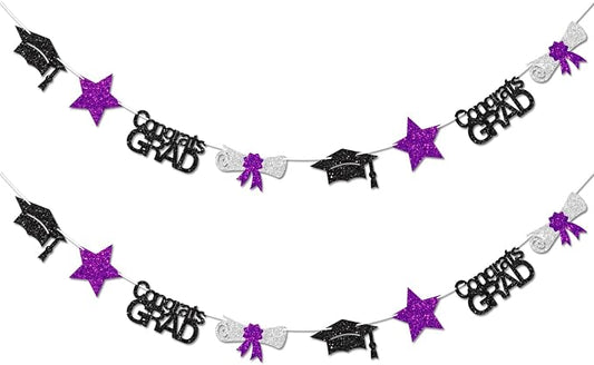 Black and Purple Congrats Grad Banner Graduation Decorations Class of 2026 by Vofrise