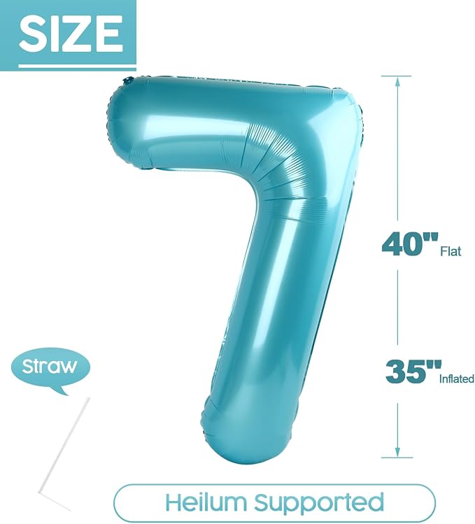 7 Balloon - Pastel Blue Birthday Number Balloons, 40 Inch Decorations | Pastel - Image 5