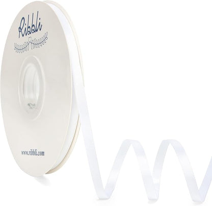 Ribbli White Satin Ribbon, Double Faced Satin 1/4 inch x Continuous 50 Yards by Ribbli
