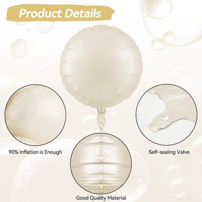 20PCS Round Shaped Foil Balloons, 18 Inch Round Foil Balloon, Ivory Sand Cream - Image 3