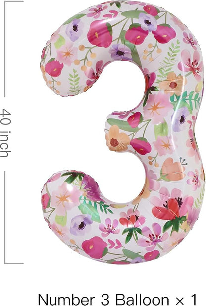 Flower Balloons 40 Inch Floral Number 3 Balloon - Image 2