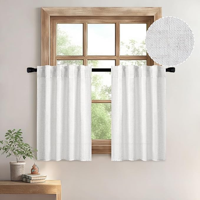 MIULEE Bleached Linen Kitchen Curtains 36 Inch Length 2 Panels Farmhouse | by MIULEE