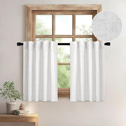 MIULEE Bleached Linen Kitchen Curtains 36 Inch Length 2 Panels Farmhouse | by MIULEE