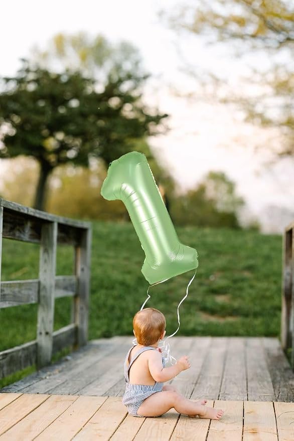 Number 1 Balloon Birthday Decorations, 40In Sage-Green Balloons - Image 4