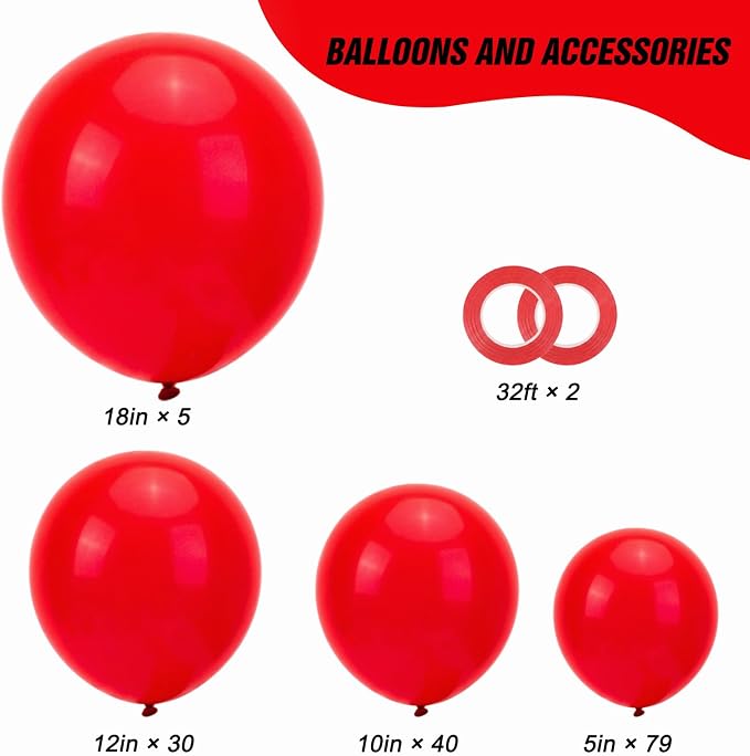 RUBFAC Red Balloons Different Sizes Red Balloon Arch Kit 154pcs | Premium Latex - Image 2