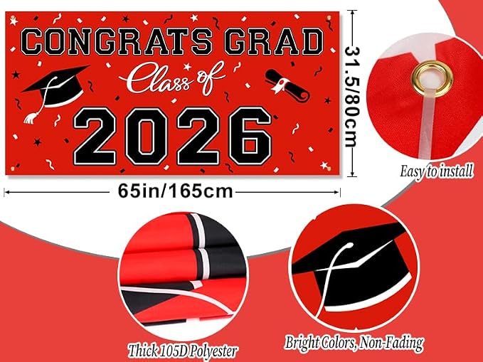 WOHOHOHO 23Pcs Graduation Decorations 2026 Set, Class of 2026 Backdrop - Image 6
