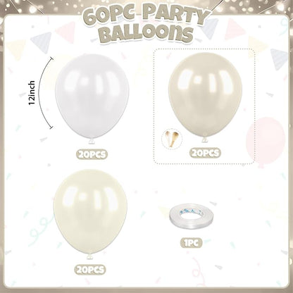 60PCS Pearl White Balloons, 12 Inch Double Stuffed Ivory Sand White Latex - Image 2