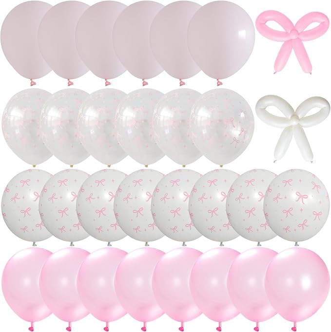 Pink Bow Balloons, 12Inch Transparent Bowknot Print Helium Balloon - Image 9