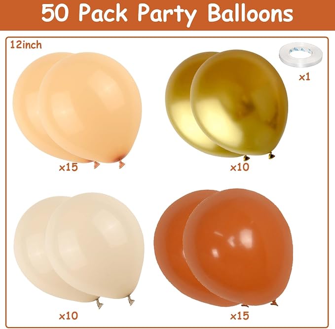Fall Balloons Orange Gold, Burnt Orange Sand White Beige Blush Party Balloon - Image 2