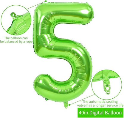 TONIFUL 40 Inch Green Number 5 Balloons Large Foil 5th Birthday Decorations | - Image 2
