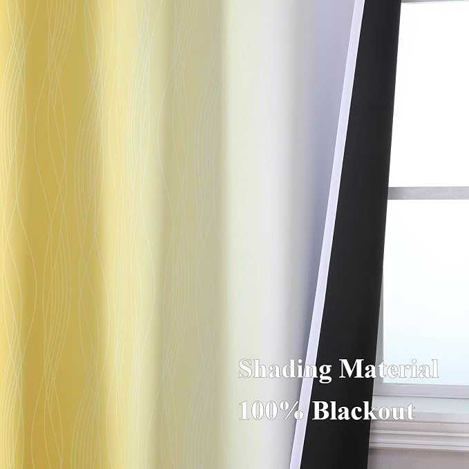 Yellow and Greyish White Ombre Blackout Curtains 45 Inch Length 2 Panels - Image 5
