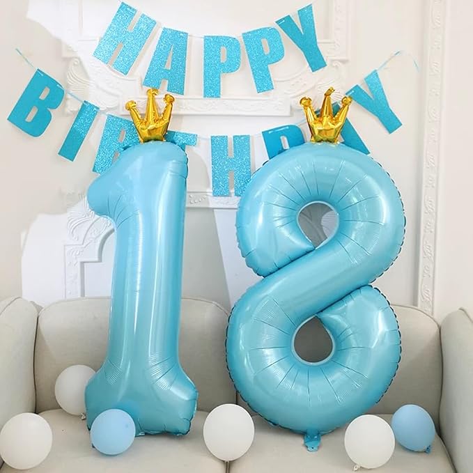Blue Number 0 Balloon with Crown, 40 inch Blue Number Balloon 0th Birthday - Image 7