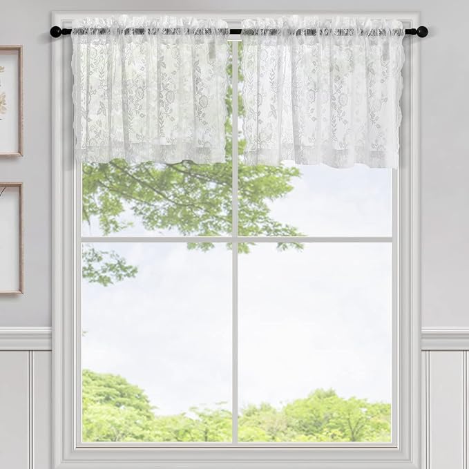 FINECITY White Floral Lace Valance Curtain - Image 8