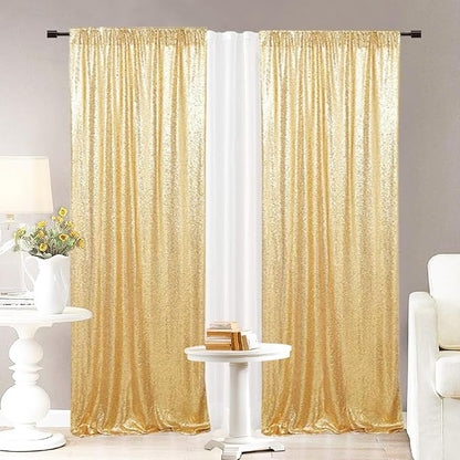 Eternal Beauty Gold Sequin Backdrop Curtains, 4 Panels 2x8FT | 3mm Sparkle - Image 7