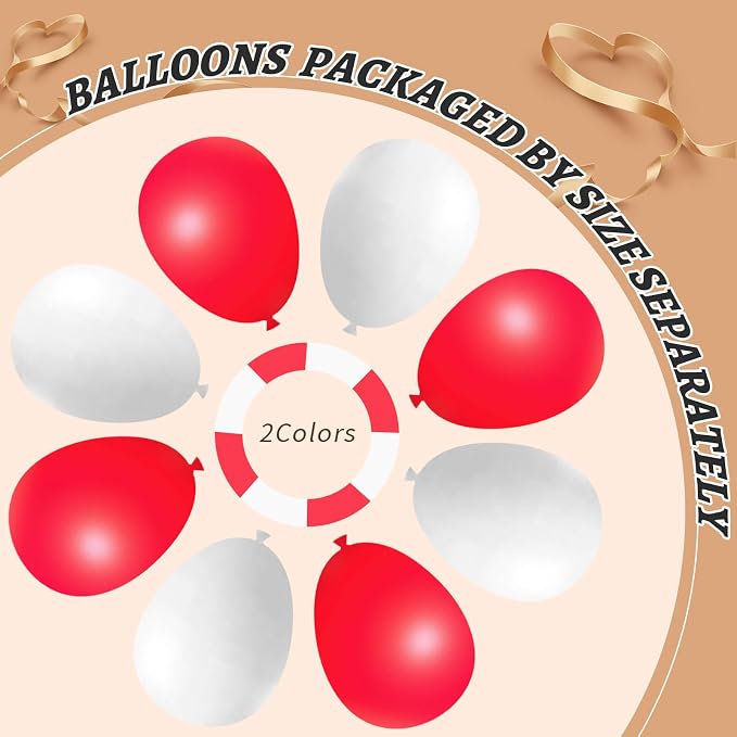 412Pcs Red and White Balloon Garland Arch kit, 18 12 10 5 Inch Different Size - Image 4