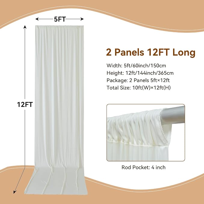 10ft×12ft Wrinkle Free Ivory Backdrop Curtain - Image 4