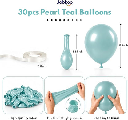 Jobkoo Pearl Teal Balloons, 12 Inch Pearl Turquoise Aqua Blue Latex Balloon | - Image 2