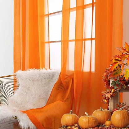 SpaceDresser Basic Rod Pocket Sheer Voile Window Curtain Panels Orange 1 Pair 2 - Image 3