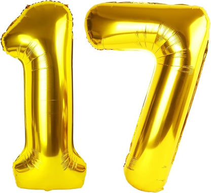 17 Balloon - Gold Birthday Number Balloons, 40 Inch Decorations Men Women | by ALPHADELTAPI