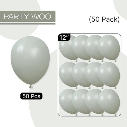 PartyWoo Dusty Green Balloons 50pcs Sage Olive Eucalyptus Green Boho Color | 12 - Image 7