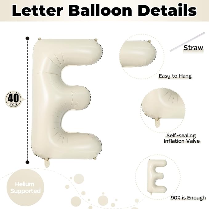 Big Letters Balloon E, 40 Inch Cream White Sand Helium Mylar Alphabet - Image 2