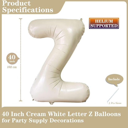 Cream White Letter Z Balloons, 40 Inch Giant Letter Balloons Z Foil Mylar - Image 2