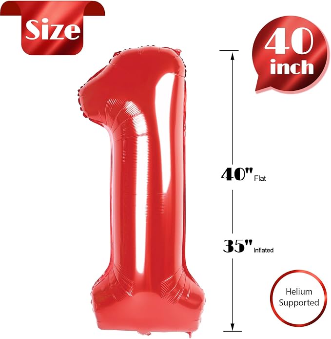 Red 1 Balloon - Number Balloon 40 Inch, 1st Red Birthday Decorations | Large - Image 4