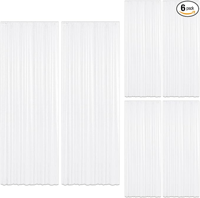 2×8FT-6PCS White Sequin Backdrop Curtains Panels, Photography Backdrop Glitter by Pufogu