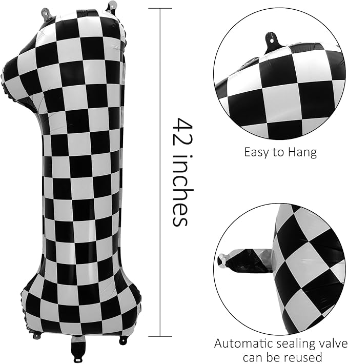 42 Inch Checkered Number Balloon 8, 8th Race Car Flag Birthday Party Supplies - Image 3