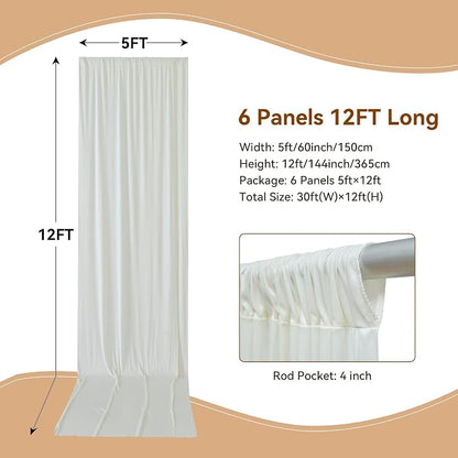 30ft×12ft Wrinkle Free Ivory Backdrop Curtain - Image 4