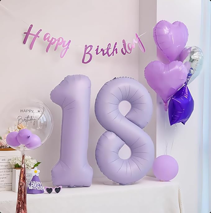 Pastel Purple 40 Number Balloons, 40 Inch Light Purple 40 Balloons Large Helium - Image 4