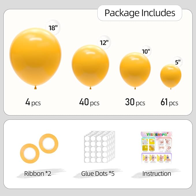 Mustard Yellow Balloons Different Sizes 135pcs 18 12 10 5 Inch Fall Balloons - Image 3