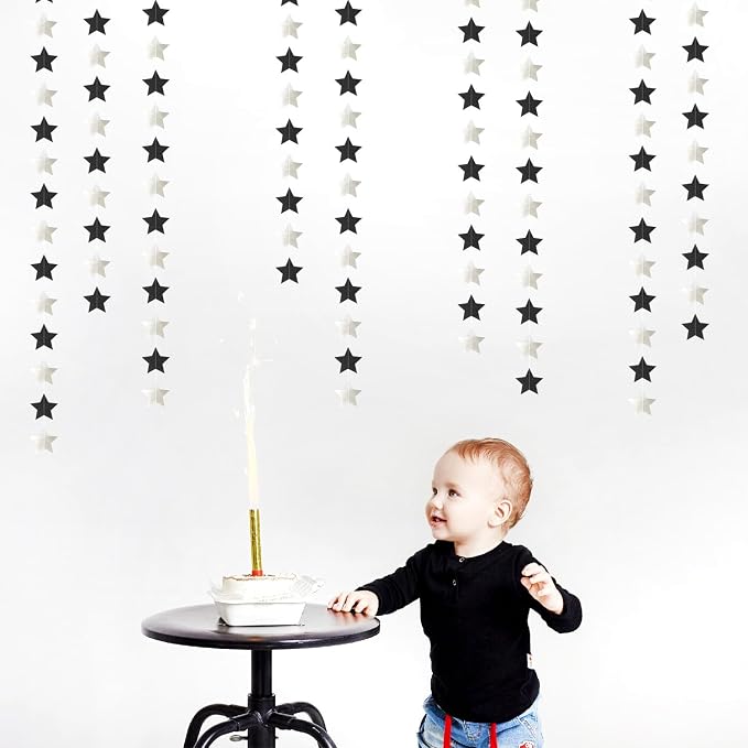 Black-Silver Birthday Graduation Party-Decorations Garland - 62ft Glitter - Image 7
