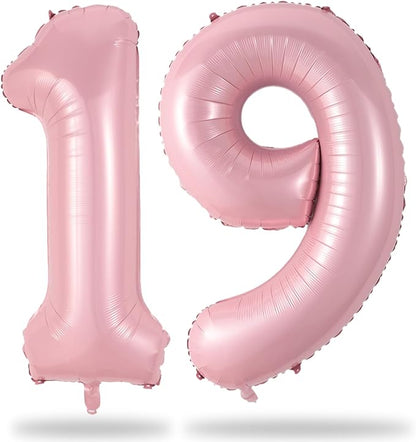 19th Birthday Balloon for Girls, 40 Inch Pastel Pink Number 19 Foil Balloons by Lingqiang