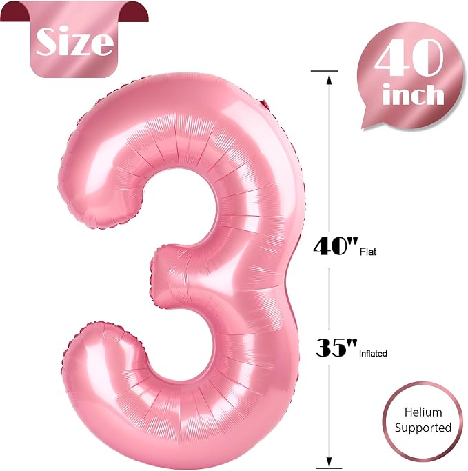 Pearl Pink Number 3 Balloon 40 Inch - Image 5