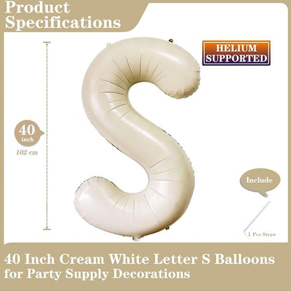 Cream White Letter S Balloons, 40 Inch Giant Letter Balloons S Foil Mylar - Image 2