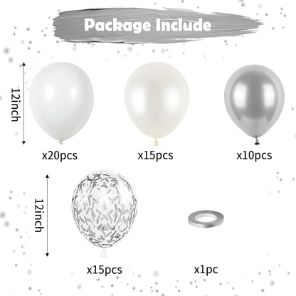 White and Silver Balloons, Metallic Silver and White Balloons Pearl White - Image 2